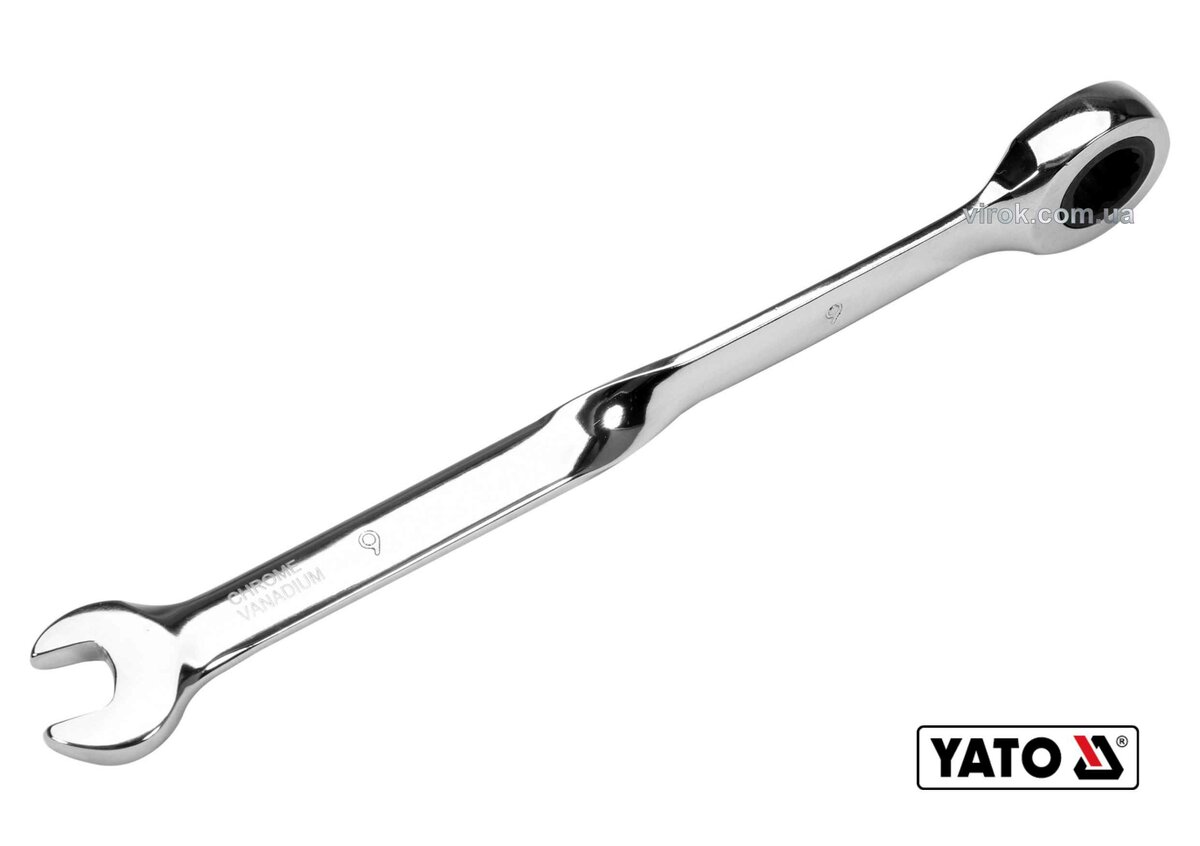 YATO Ключ ріжково-накидний, кручений 90° з тріщаткою YATO : М= 9 x 160 мм, HRC 40-45, Cr-V  | YT-018