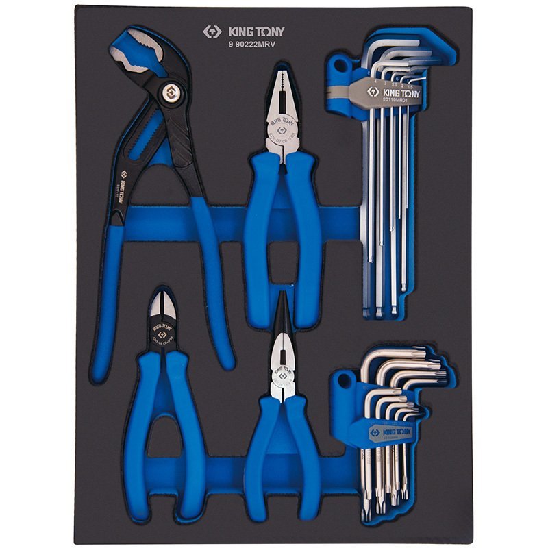 KING TONY Набор пассатижей, шестигранников и TORX Г-образных, ложемент, 22 предмета | 9-90222MRV