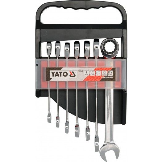 YATO Ключі ріжково-накидні YATO з тріщаткою : CrV, М= 10-19 мм. 72T, набір 7шт.  | YT-0208