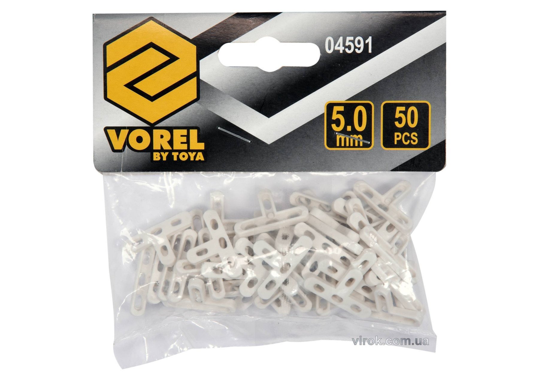 VOREL Хрестики дистанційні для плитки і клінкера тип Т: товщ.- 5 мм, уп. 50 шт.  | 04591