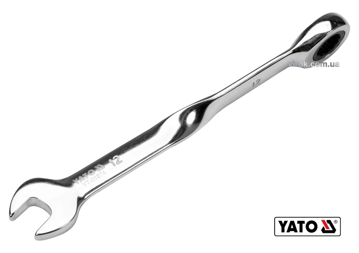 YATO Ключ ріжково-накидний, кручений 90° з тріщаткою YATO : М= 12 x 177 мм, HRC 40-45, Cr-V  | YT-01