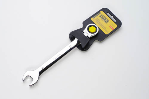 Ключ рожково-накидной с трещоткой и шарниром CrV 15мм СИЛА