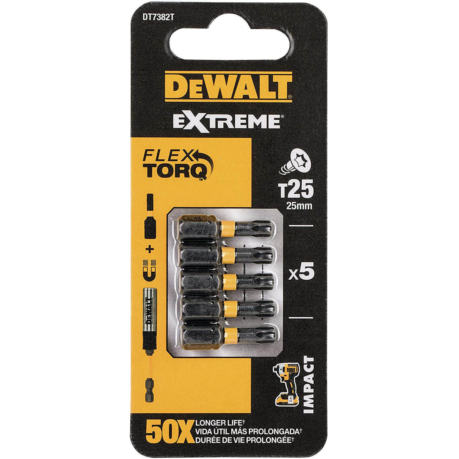 Набір біт DeWALT, ударні, IMPACT TORSION, Torx, Т25, L=25 мм, 5 шт