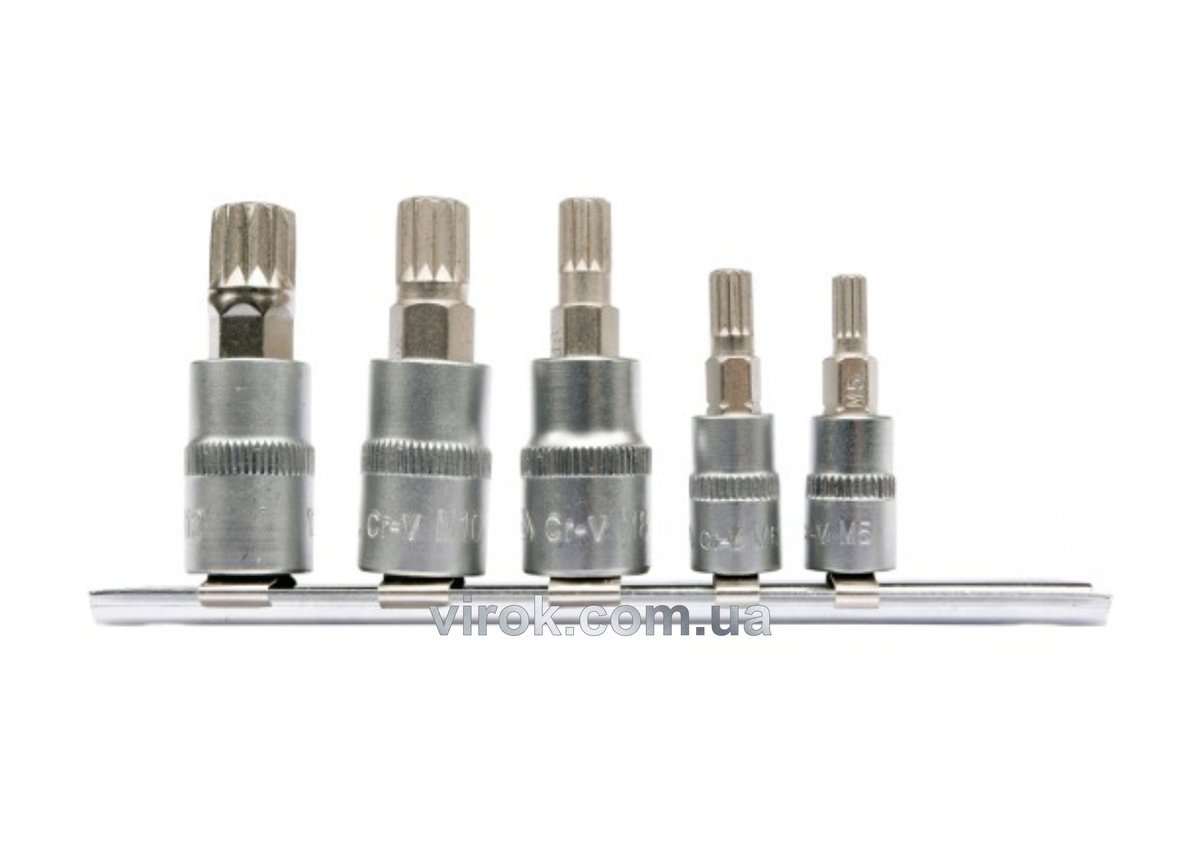 YATO Головки торцеві з насадками YATO: "SPLINE" M5,M6, квадрат 1/4",M8,10,12, квадрат 3/8".Набір 5 ш