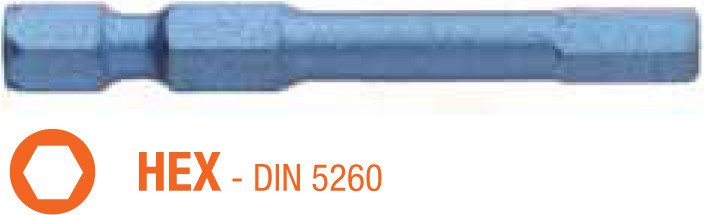 USH Насадка викруткова ударна Blue Shock HEX 6 x 50 мм шестигранна подовжена, Уп. 5 шт. | UUSE006347