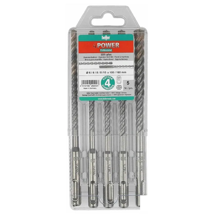 Набор буров HELLER 6/6/8/8/10 мм 4Power SDS-plus, железобетон (29202)