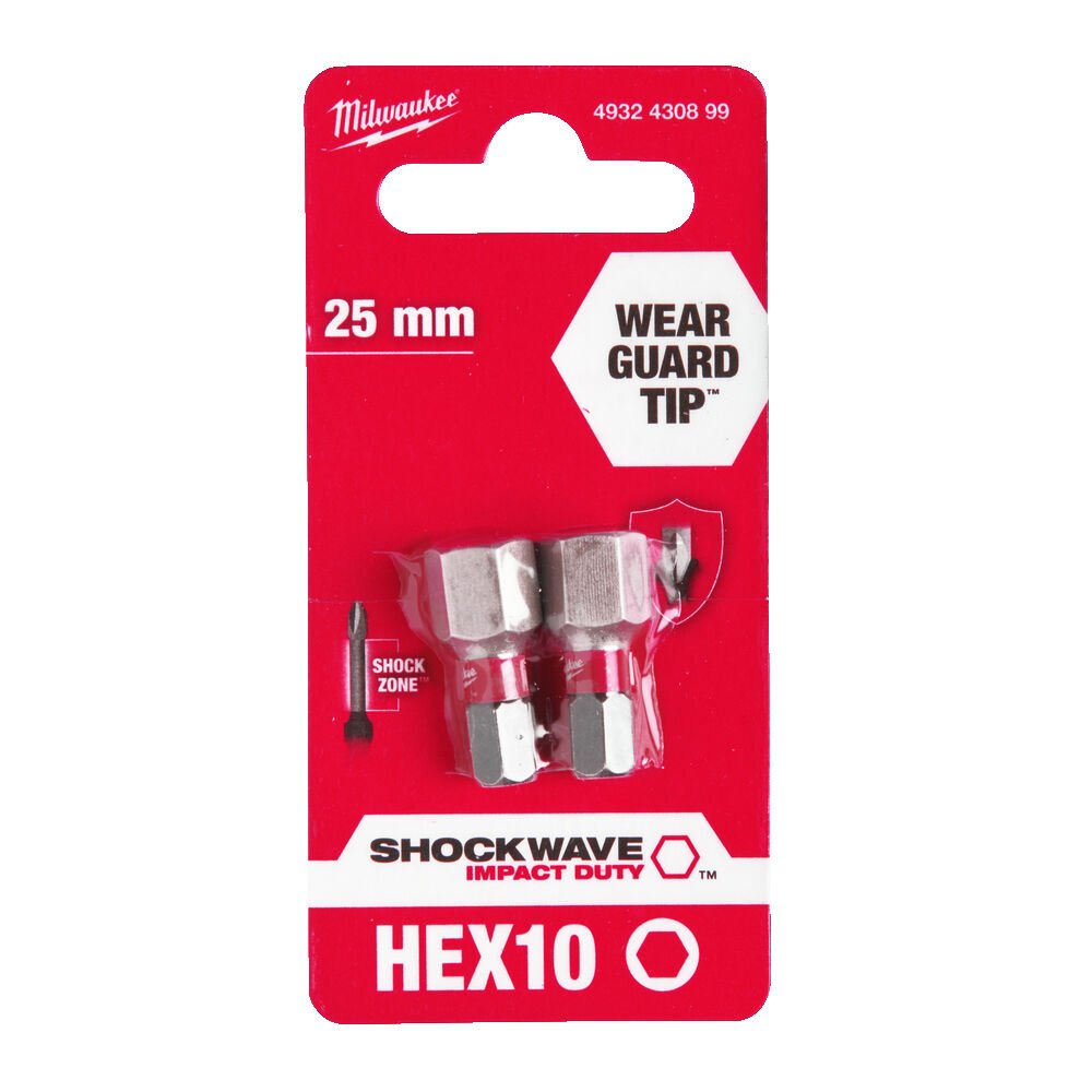 MILWAUKEE Біта SHOCKWAVE , Hex10,0, 25мм, (2шт) | 4932430899