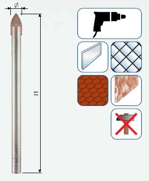 ALPEN Сверло по стеклу Profi, Ø8.0 мм. PL 0028900800100