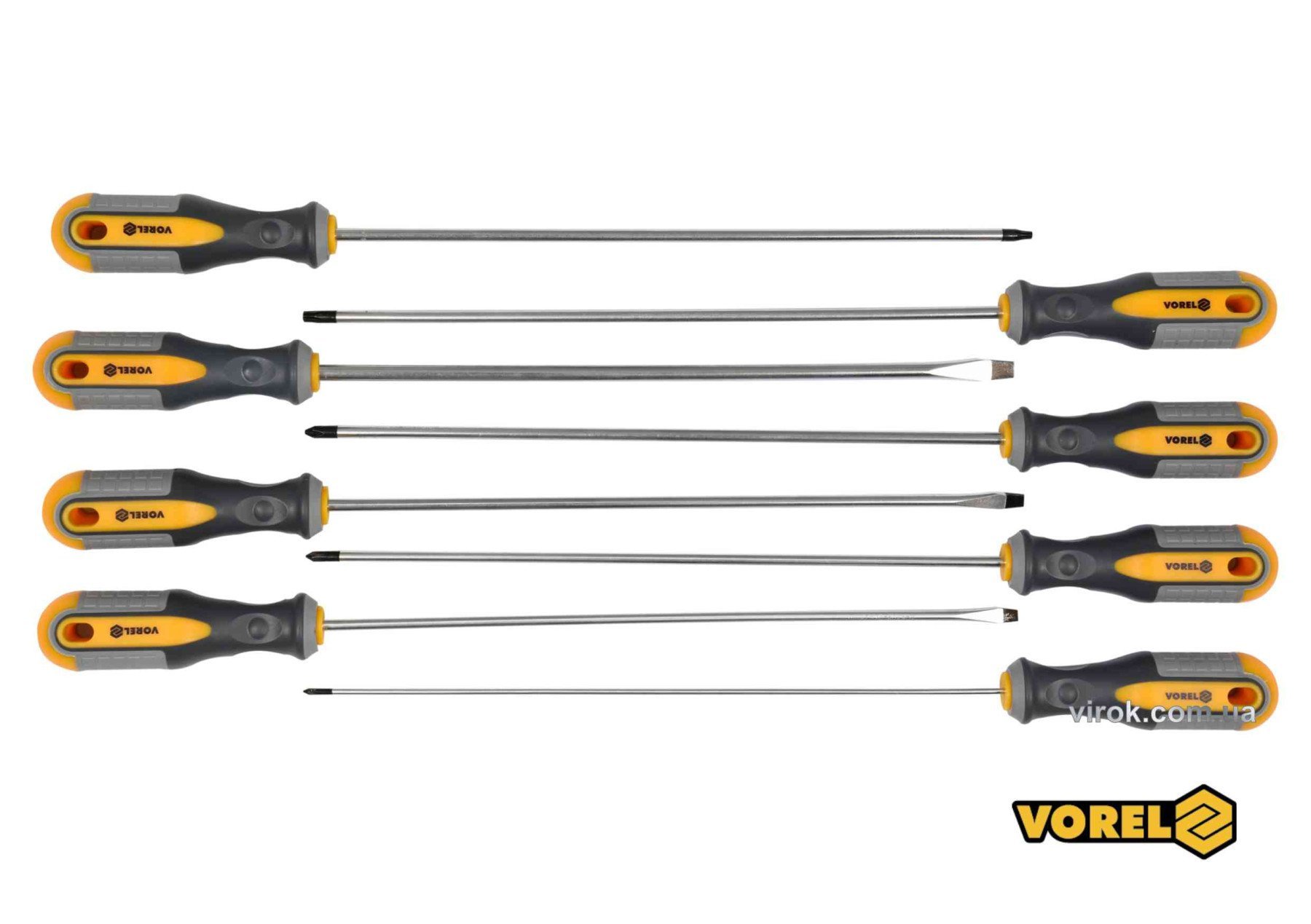 VOREL Набір викруток з подовженими стержнями : L= 325 мм, SL, PH, TORX, Cr-V, 8 шт  | 60990