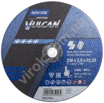 NORTON Диск відрізний по металу і нержав. сталі тм " VULCAN"; Ø= 230х22,2 мм, t= 2.5 мм | 70V107