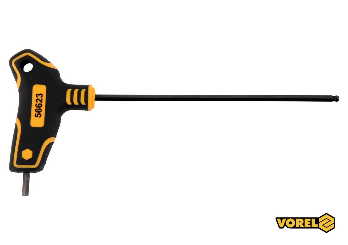 VOREL Ключ шестигранний з кульковим наконечником : тип "Т", HEX 4 x 150 x 89 мм, Cr-V 6150  | 56623