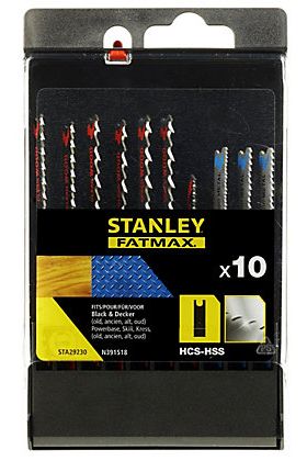 STANLEY Fat Max STA29230 Набор из 10-ти полотен для лобзика в пластиковом кейсе. Посадка U-образная.