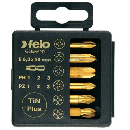 FELO Набор бит 50 мм TIN PZ1 / PZ2 / PZ3 / PH1 / PH2 / PH3 / 6 шт. // 03291576