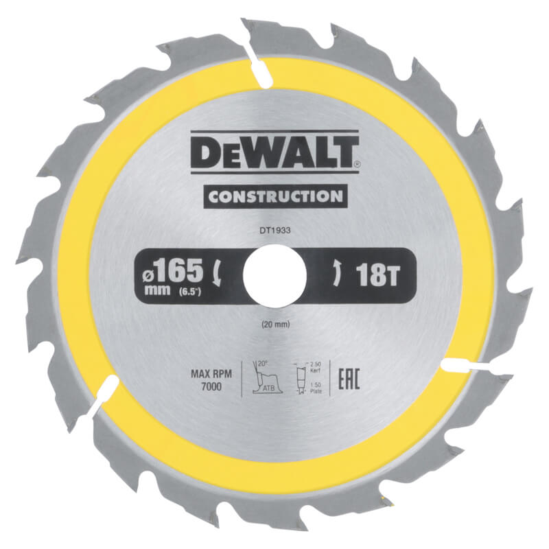 DeWALT Диск пильный CONSTRUCTION, 165х20 мм, 18z (ATB) + 20 град