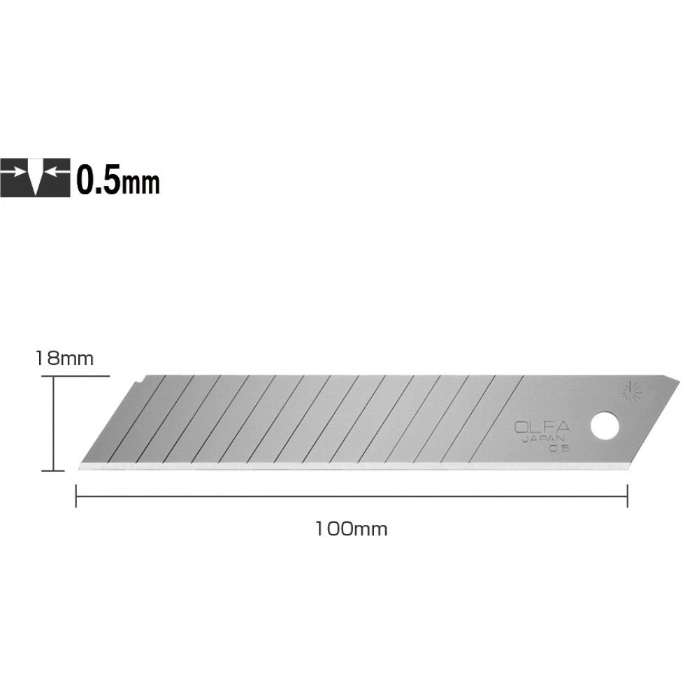Лезвие OLFA LBD-50 (15 сегментов) 18мм 50шт, 0,5мм с двойным углом заточки (338510)