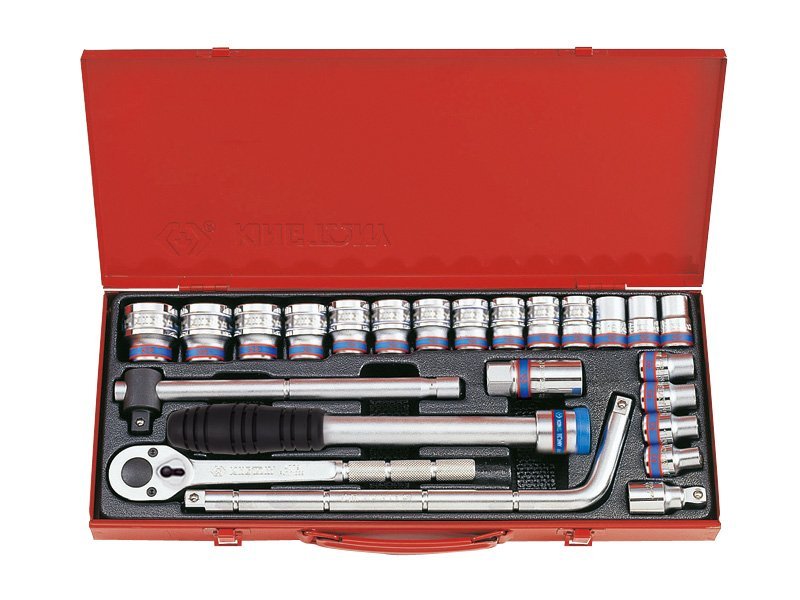 KING TONY Набор головок 1/2" 24 ед. 12-ти гранные, (10-32mm) г-образный вороток | 4033MR