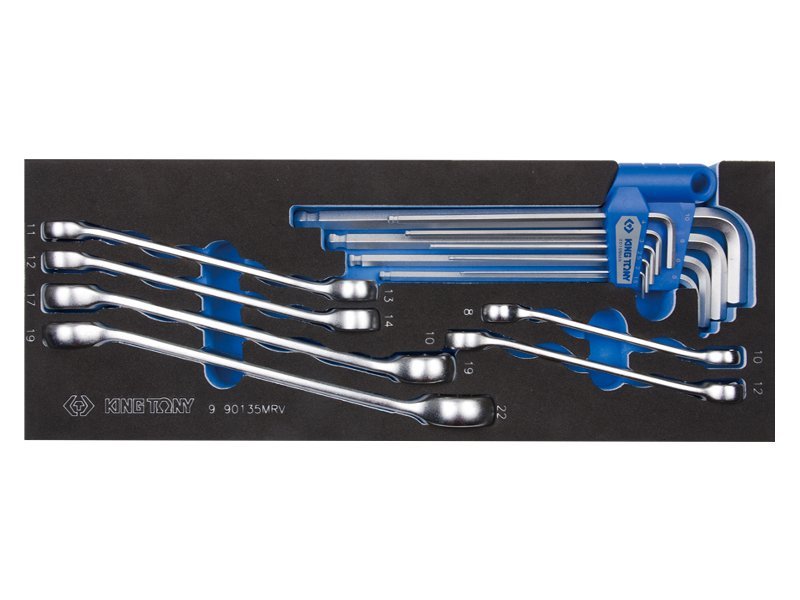 KING TONY Набор ключей разрезных и шестигранники Г-образные, ложемент, 15 пр. (EVA ложемент) | 9-901