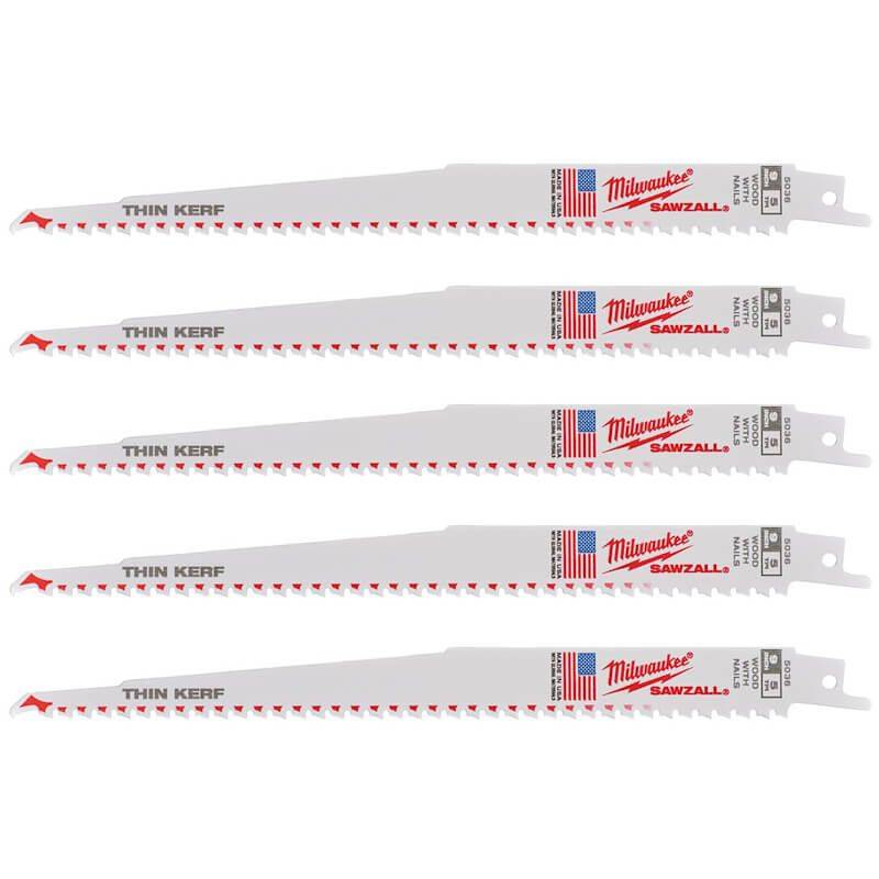 MILWAUKEE Полотно для шабельних пил THIN KERF FANG TIP, 230х5,0мм, (5шт), (деревина з цвяхами)
