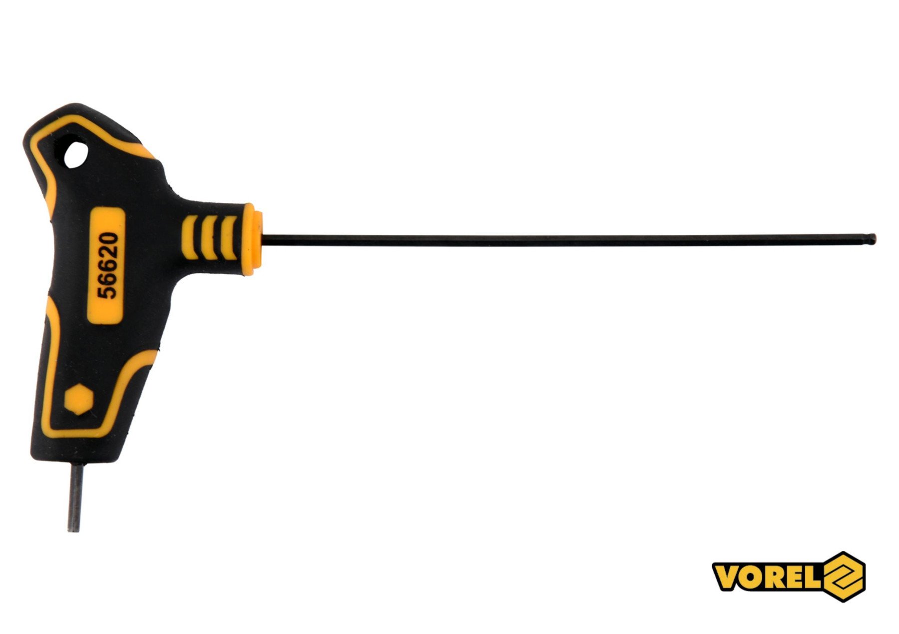 VOREL Ключ шестигранний з кульковим наконечником : тип "Т", HEX 2 x 100 x 69 мм, Cr-V 6150  | 56620
