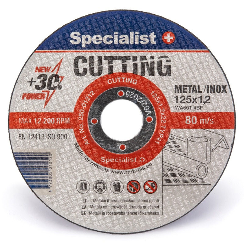 Specialist+ Диск абразивний відрізний по металу/нержавіючій сталі Specialist+ CUTTING 125x1,2x22  //