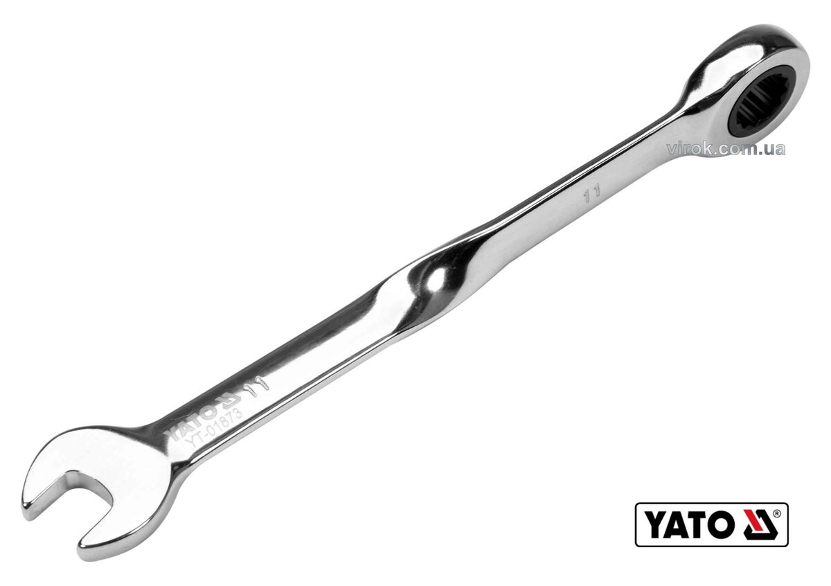 YATO Ключ ріжково-накидний, кручений 90° з тріщаткою YATO : М= 11 x 172 мм, HRC 40-45, Cr-V  | YT-01