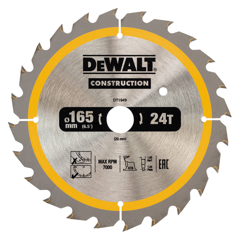 DeWALT Диск пильный CONSTRUCTION, 165х20 мм, 24z (ATB) + 20 град