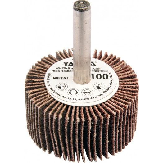 YATO Круг пелюстковий шліфувальний YATO : подовжений Ø= 40 мм К100, шпиндель Ø= 6 мм, H= 20 мм  | YT