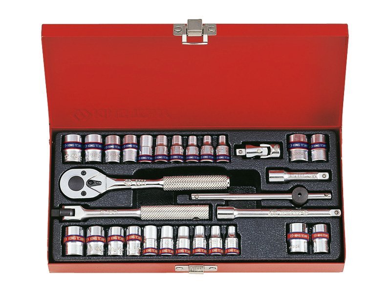 KING TONY Набор головок 1/4" 30 ед. 12-ти гранные,короткие, дюймовые+метрические | 2030CR