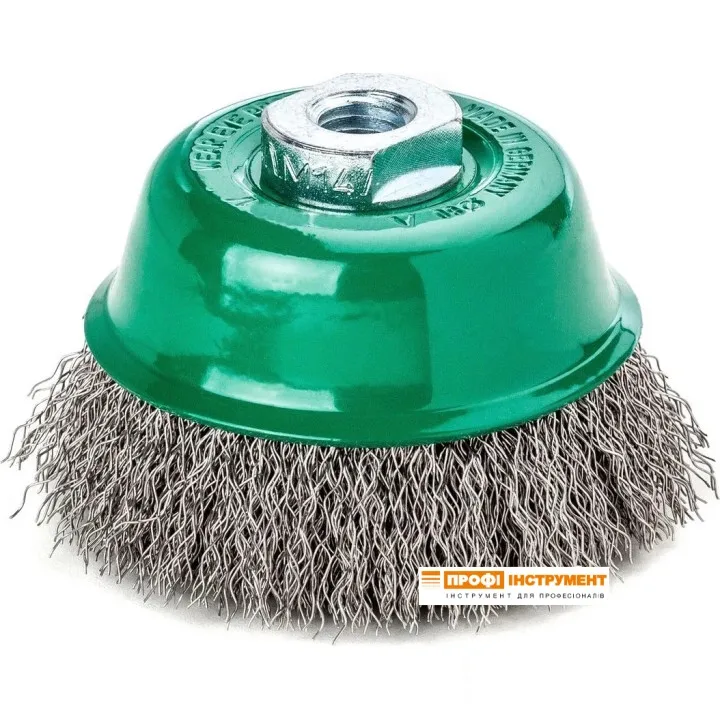Щетка чашечная 150хМ14х2.0, Гофрированная Нержавеющая проволока 0.3 мм, 4000 об / мин LESSMANN