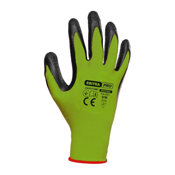 Стрейчеві рукавиці з латексним покриттям КВІТКА PRO SandyGrip Industrial (8" / М) (110-1221-08-IND)
