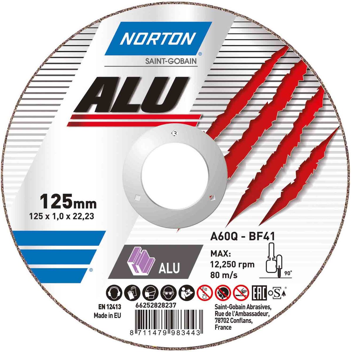 NORTON Диск відрізний по алюмінію "Alu" A60Q; Ø= 125/22,2 мм, t= 1,6 мм | 66252828234