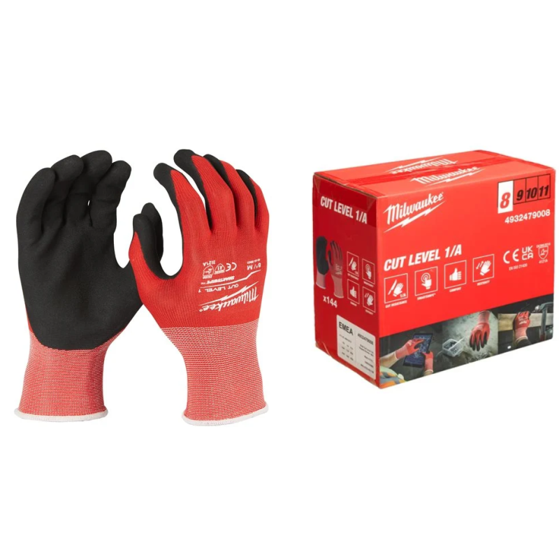 MILWAUKEE Перчатки с уровнем сопротивления порезам 1, размер XXL/11 (Многоштучная упаковка - 144 пар