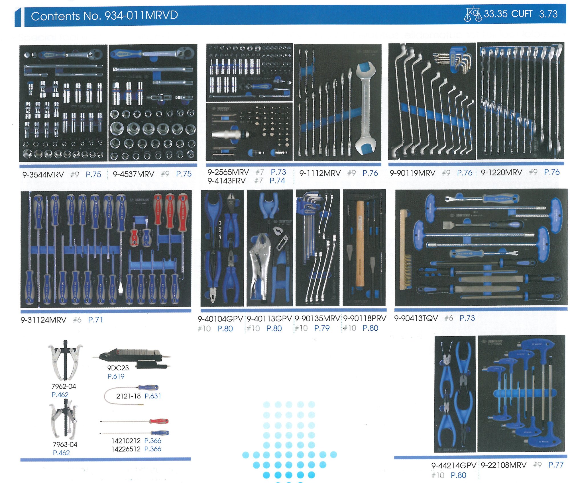 KING TONY Набор инструментов для тележки 325 пр.(Ложементы) (EVA ложемент) | 934-011MRVD