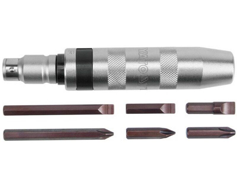 YATO Викрутка реверсивна ударна YATO : Цільнометалева, 6 насадок, квадрат1/2". Набір 7 од"  | YT-280