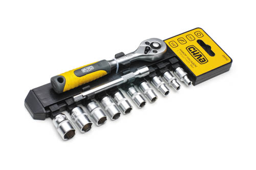 Набор насадок торцевых c трещоткой CrV 1/4 (12шт) СИЛА