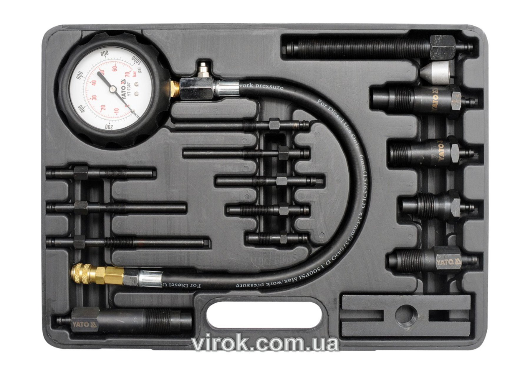 YATO Компресометр для дизельних двигунів YATO : 7 МПа, зі спорядженням, 16 шт + кейс  | YT-7307
