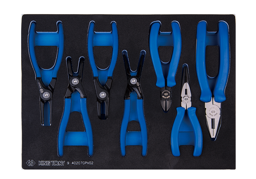 KING TONY Набор съемников стопорных колец, пассатижей и бокорезов,7 предмета (EVA ложемент) | 9-4020