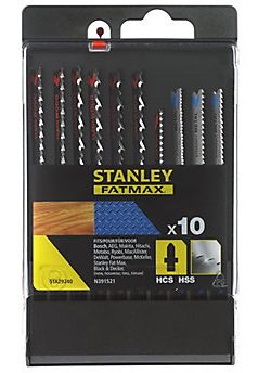 STANLEY Fat Max STA29240 Набор из 10-ти полотен для лобзика в пластиковом кейсе. Посадка Т-образная