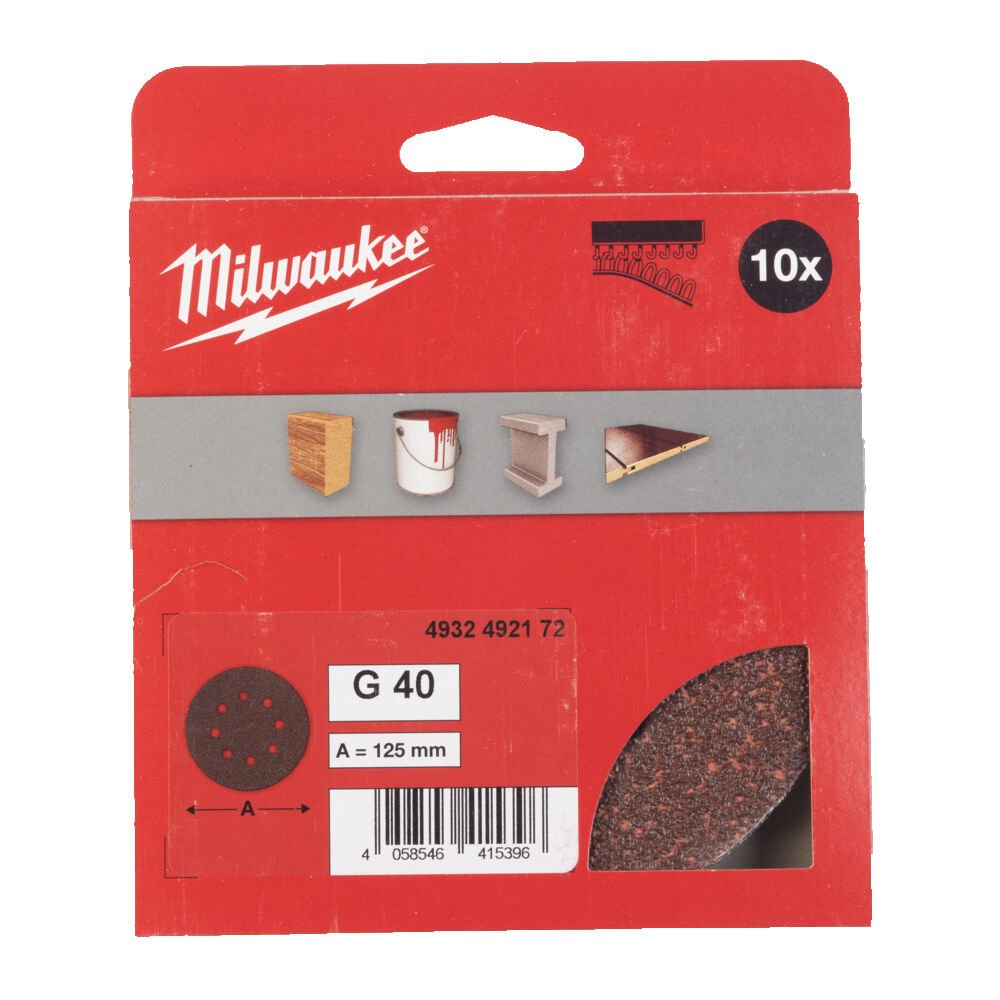 MILWAUKEE Круг шліфувальний HL 8 отв., Ø125мм, зерно 40, (10шт) | 4932492172