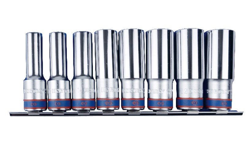 KING TONY Набор головок 1/2" 8 ед. 12-ти гранные, длинные (12-23mm) на планке | 4208MR10
