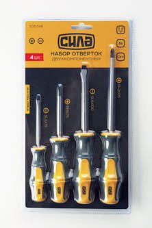 Набор отверток двухкомпонентных CrV SL3x75, SL6x100, PH1x75, PH2x125 (4шт) СИЛА