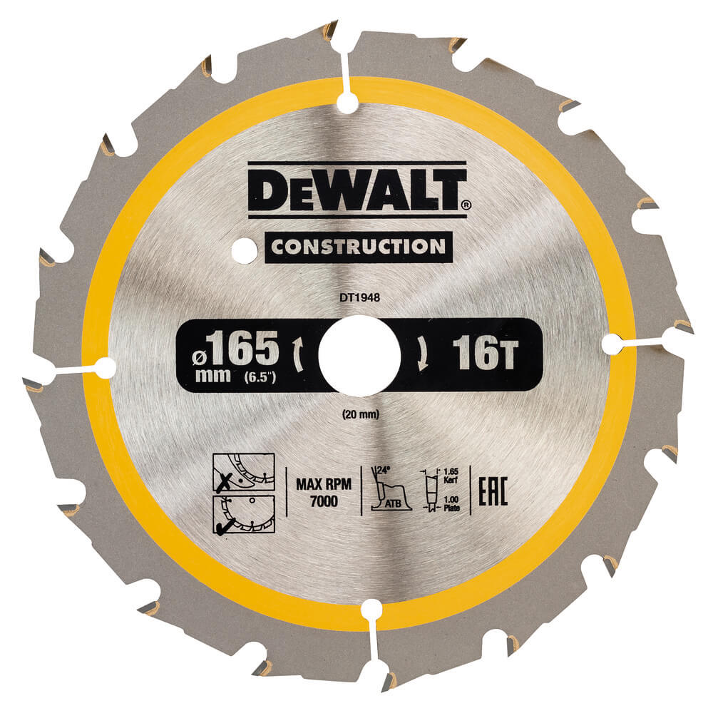 DeWALT Диск пильный CONSTRUCTION, 165х20 мм, 16z (ATB) + 20 град