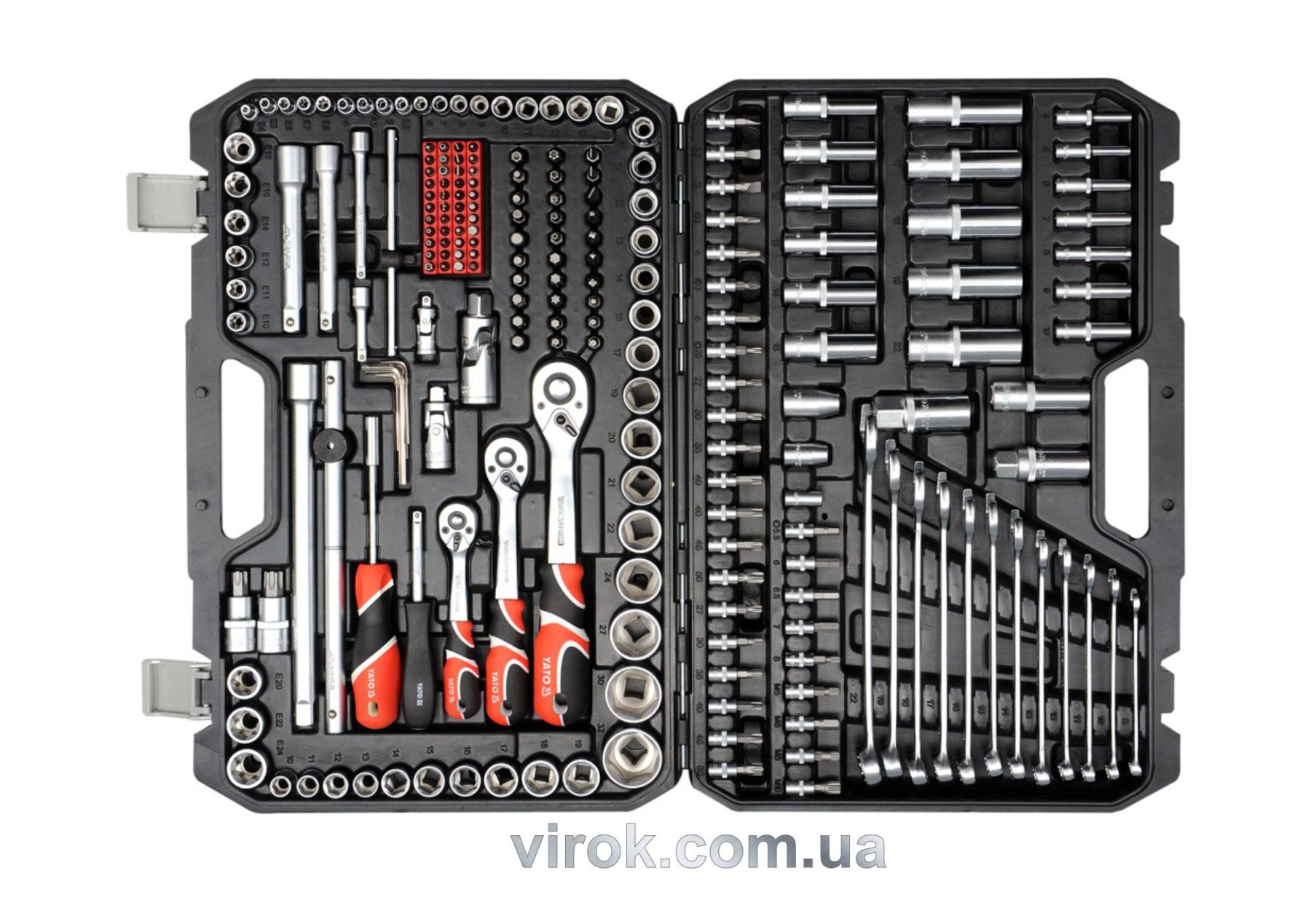 YATO Набір головок торцевих YATO : квадрат 1/2", 3/8", 1/4" з інструментами, насадками. 216 шт. | YT