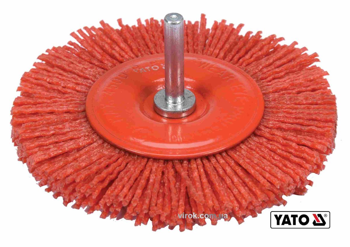 YATO Щітка зачисна з нейлоновим ворсом, дискова до дрилі YATO: Ø=100 мм, зі шпинделем Ø=6 мм  | YT-4
