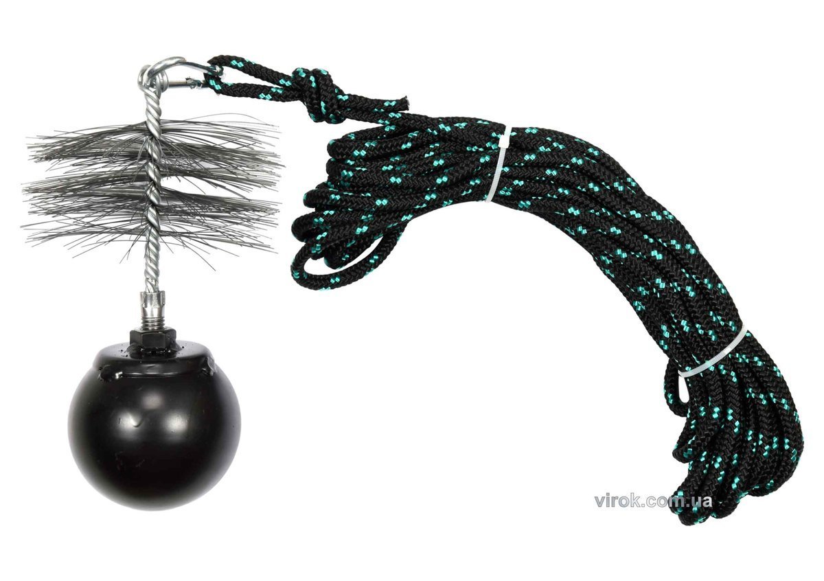 VOREL Набір для очищення димарів : шнур Ø= 6 мм, l= 10 м; йорж Ø= 125 мм; гиря- 1.3 кг  | 73031