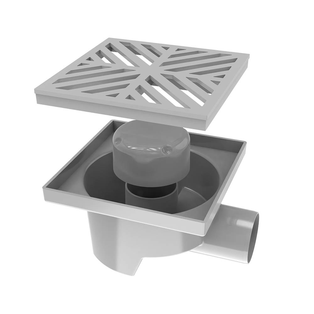 Трап душовий з пласт.решіткою 150х150мм, горизонт.випуск 50мм, мокрий гідрозатвор Fonte | 77-472