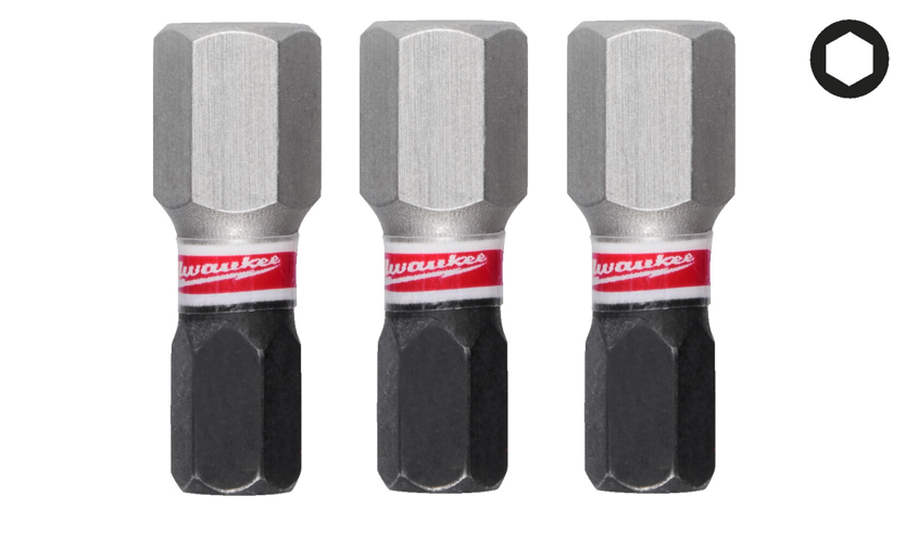 MILWAUKEE Біта SHOCKWAVE, Hex8, 25мм, (3шт)