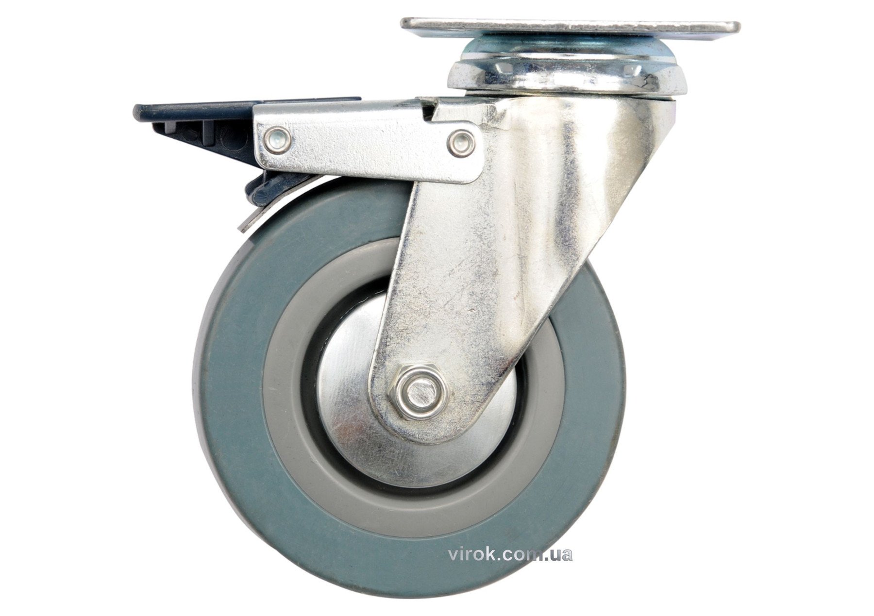 VOREL Колесо до візка Ø=50мм, b=16мм , сіра гума з оберт. опорою і гальмом; h=72мм, навант- 20кг  | 