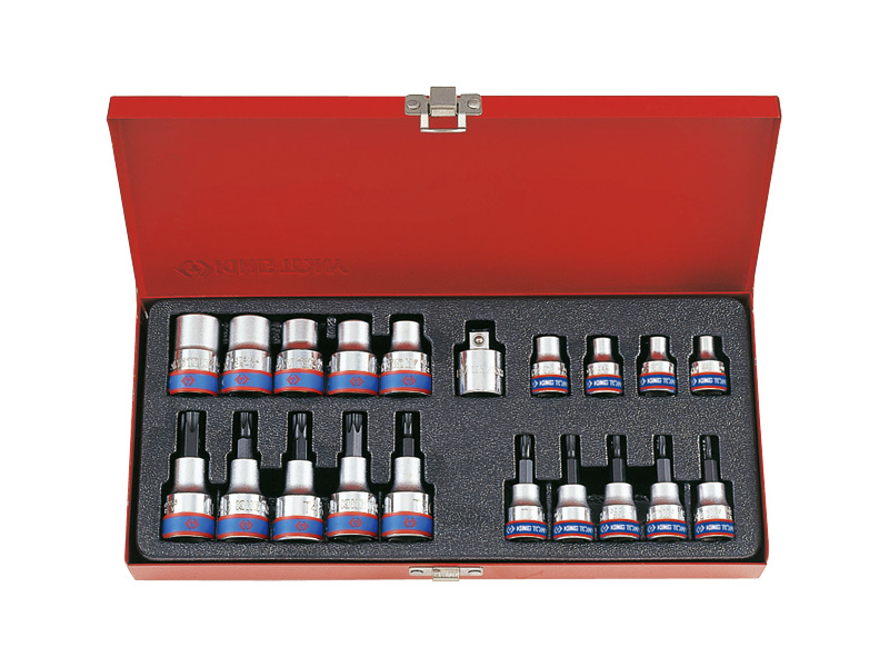 KING TONY Набор TORX с отверстием и головки звездочки 20ед 3/8" и 1/2" (T10-T55, E6-E20) | 7120PR01