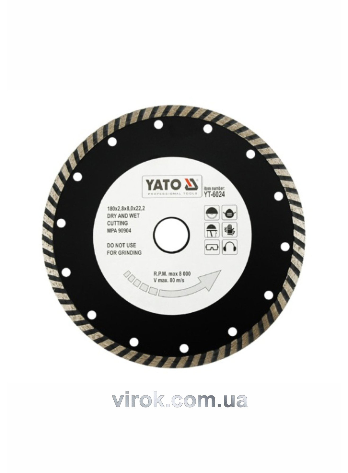 YATO Диск алмазний турбо YATO : "TURBO" Ø= 180x8,0x22,2 мм. H= 2,8 мм  | YT-6024